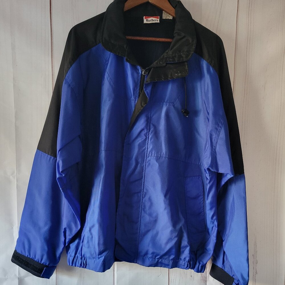 Vintage 90’s Marlboro Unlimited Jacket Men’s XL, Blue/Black, Hooded Nylon Rain
